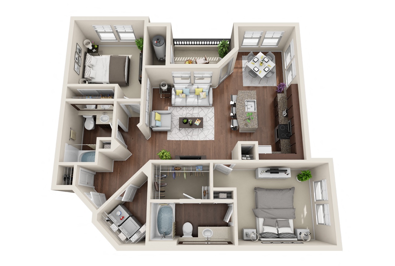 Floor plan for 2 beds, 2 baths, 1151 sqft